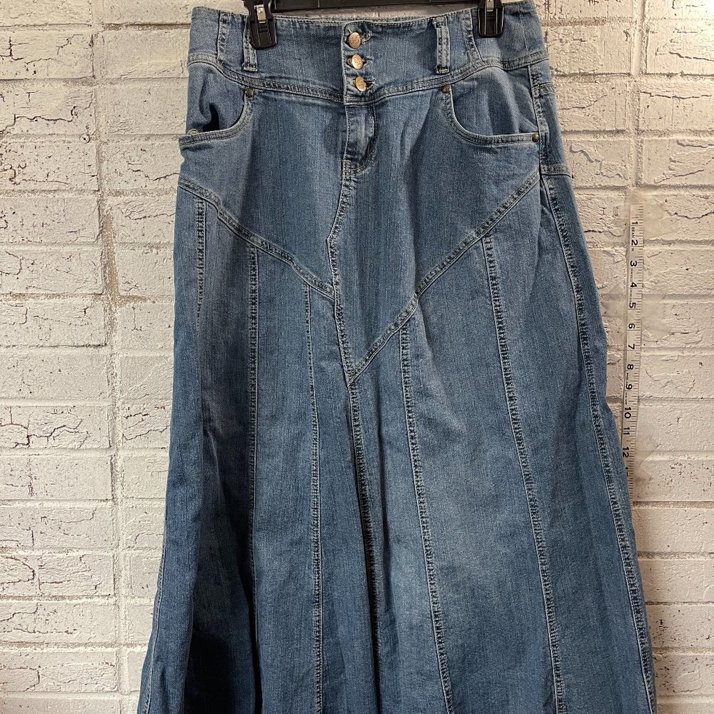 Vintage Style J 90s Y2K Denim Maxi Full Ruffle Grunge Skirt  12